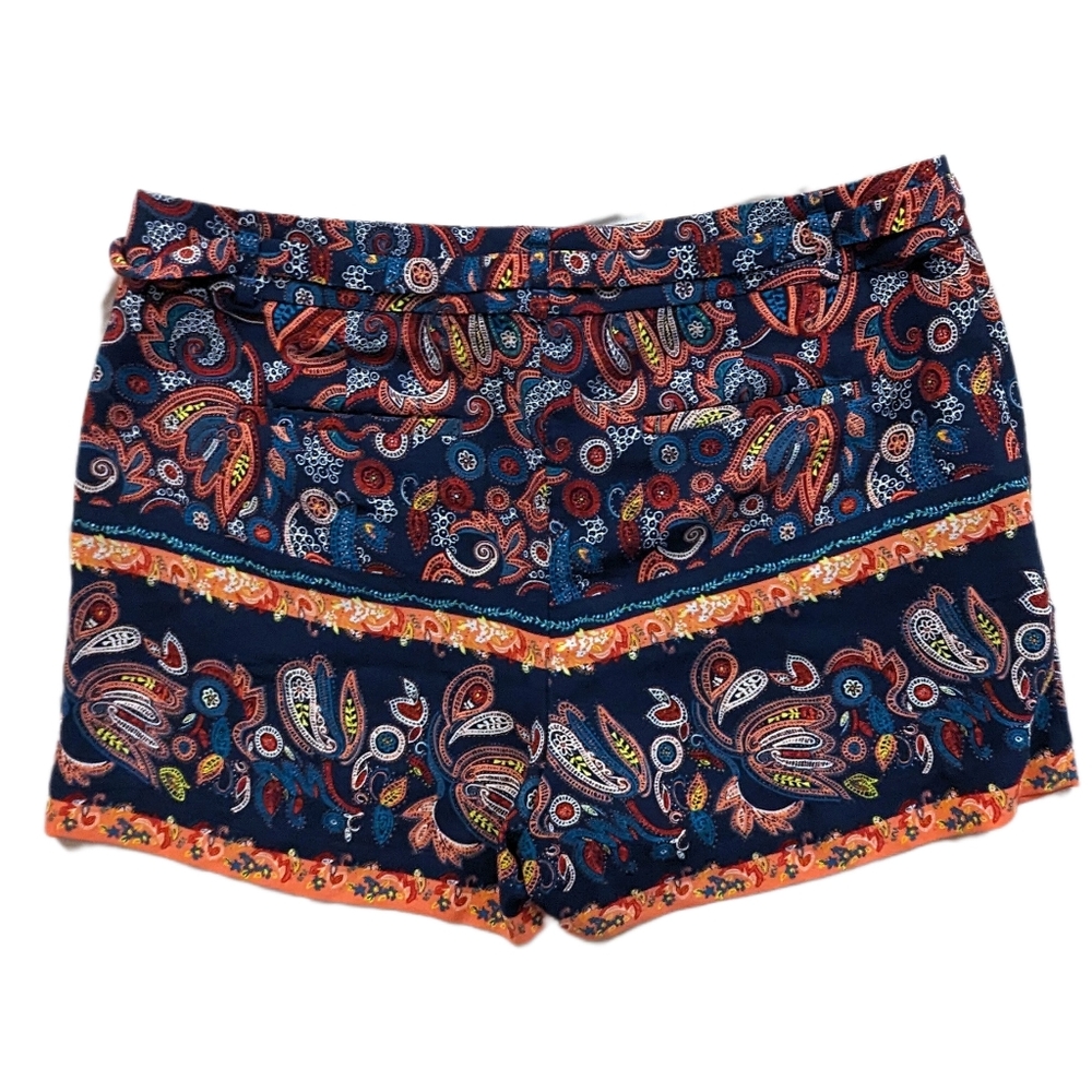 Ann Taylor LOFT Boho Paisley Patterned Belted Bow Tie Shorts - Picture 3 of 8